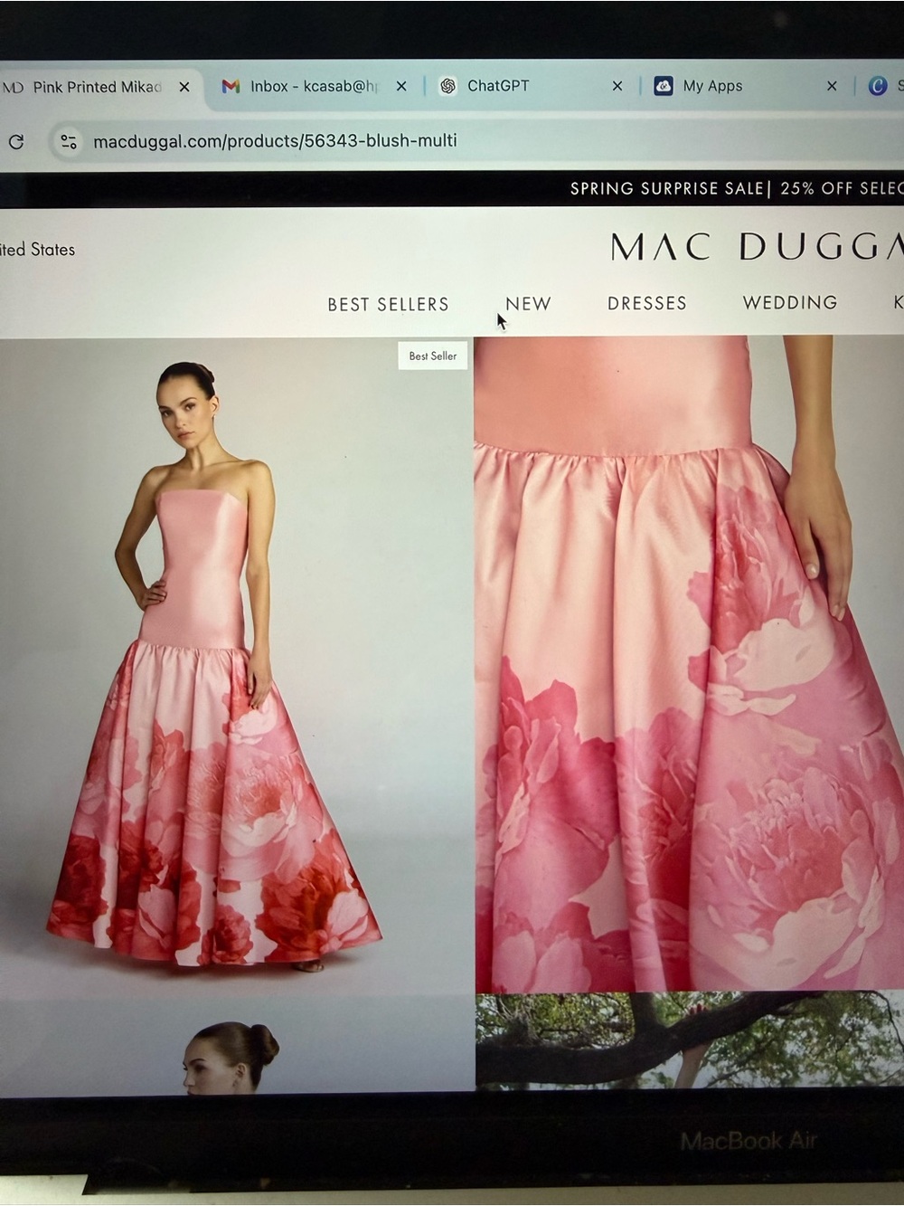 Mac Duggal Pink Floral Strapless Ball Gown